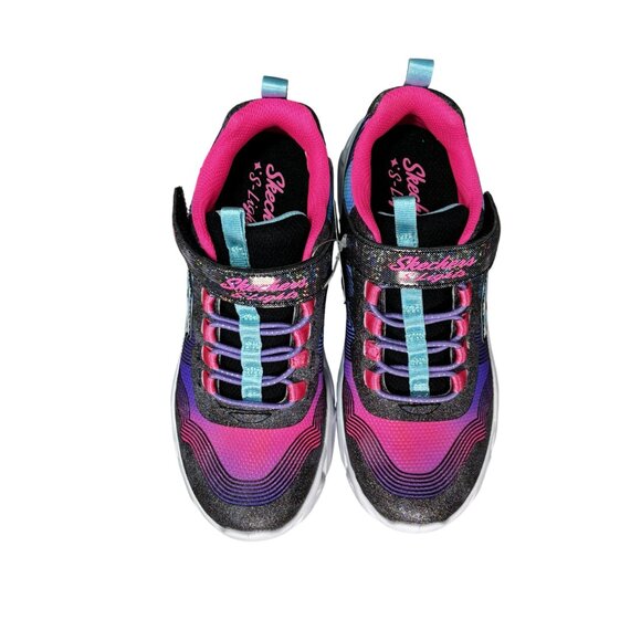 Skechers S Lights Girls Sneakers Size 2 Light-Up Sole Glitter Pink/Turquoise - Picture 5 of 8